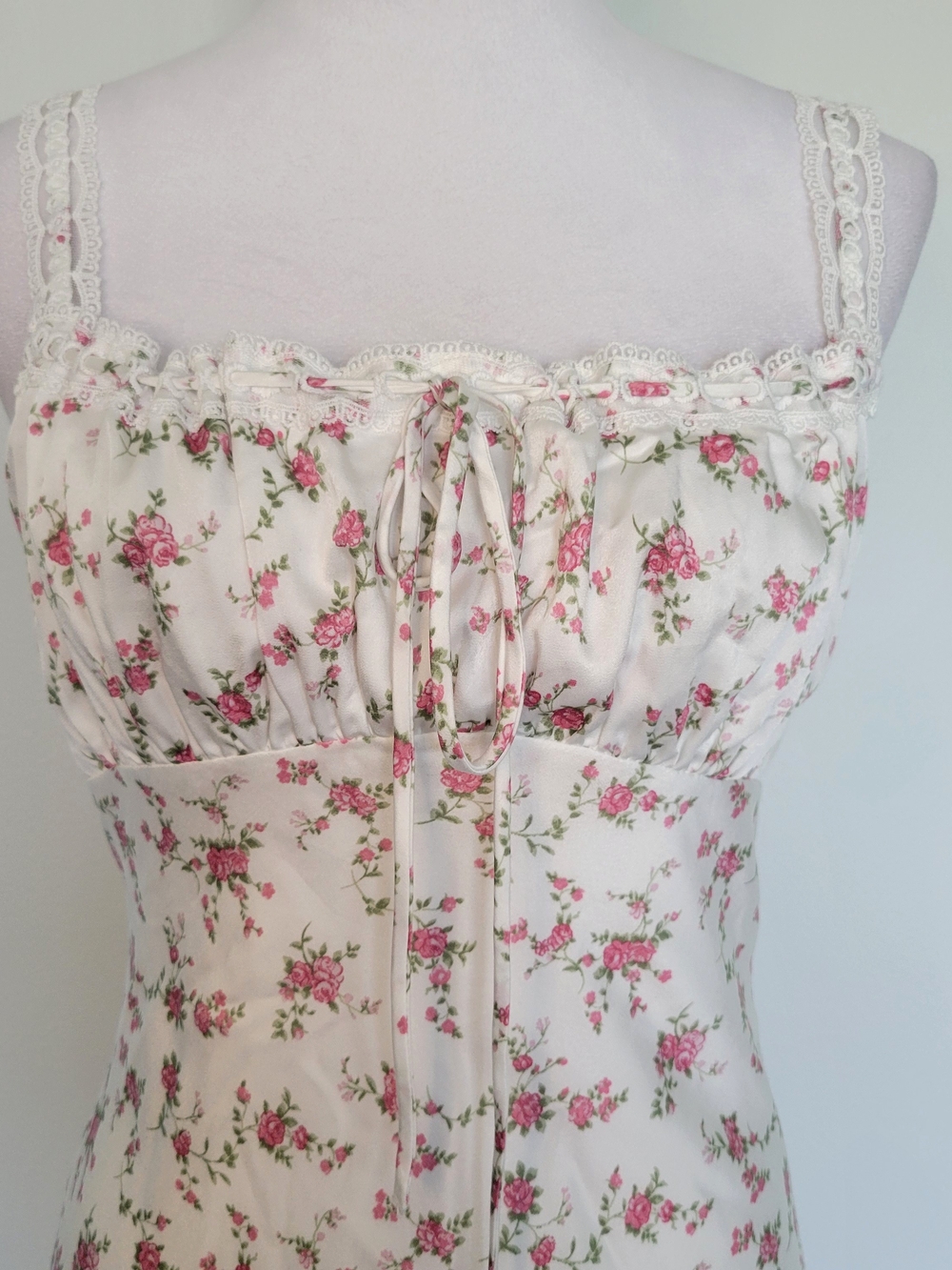 ALTAR'D STATE Kya Floral Lace-Trim Milkmaid Slip Maxi Dress Ivory Rose Sz Large - Picture 4 of 16